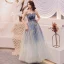 Charmant Bleu Marine Dégradé De Couleur Robe De Bal 2019 Princesse Bustier Sans Manches Glitter Tulle Longue Volants Dos Nu Robe De Ceremonie