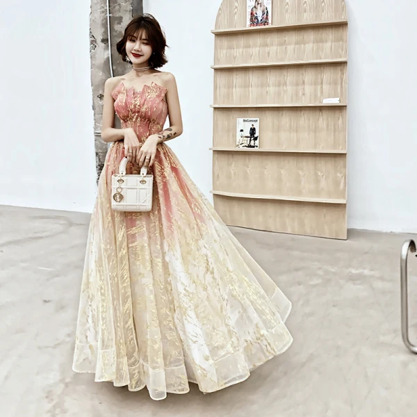 Charmant Bleu Marine Dégradé De Couleur Robe De Bal 2019 Princesse Bustier Sans Manches Glitter Tulle Longue Volants Dos Nu Robe De Ceremonie