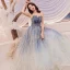 Charmant Bleu Marine Dégradé De Couleur Robe De Bal 2019 Princesse Bustier Sans Manches Glitter Tulle Longue Volants Dos Nu Robe De Ceremonie
