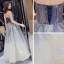 Charmant Bleu Marine Dégradé De Couleur Robe De Bal 2019 Princesse Bustier Sans Manches Glitter Tulle Longue Volants Dos Nu Robe De Ceremonie