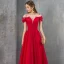 Elegante Rot Durchsichtige Abendkleider 2019 A Linie Eckiger Ausschnitt Kurze Ärmel Perlenstickerei Lange Rüschen Rückenfreies Festliche Kleider
