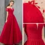 Elegante Rot Durchsichtige Abendkleider 2019 A Linie Eckiger Ausschnitt Kurze Ärmel Perlenstickerei Lange Rüschen Rückenfreies Festliche Kleider