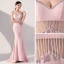 Sexy Rose Bonbon Transparentes Robe De Soirée 2019 Trompette / Sirène Bretelles Spaghetti Sans Manches Perlage Gland Train De Balayage Dos Nu Robe De Ceremonie