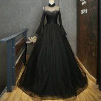 Elegante Schwarz Durchsichtige Ballkleider 2019 A Linie Stehkragen Glockenhülsen Perlenstickerei Strass Lange Rüschen Festliche Kleider