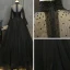 Elegant Black See-through Prom Dresses 2019 A-Line / Princess High Neck Bell sleeves Beading Rhinestone Floor-Length / Long Ruffle Formal Dresses