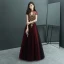 Style Chinois Bordeaux Transparentes Robe De Soirée 2019 Princesse Col Haut Manches Courtes Perlage Longue Volants Dos Nu Robe De Ceremonie