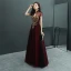 Style Chinois Bordeaux Transparentes Robe De Soirée 2019 Princesse Col Haut Manches Courtes Perlage Longue Volants Dos Nu Robe De Ceremonie