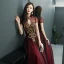 Style Chinois Bordeaux Transparentes Robe De Soirée 2019 Princesse Col Haut Manches Courtes Perlage Longue Volants Dos Nu Robe De Ceremonie