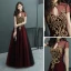 Style Chinois Bordeaux Transparentes Robe De Soirée 2019 Princesse Col Haut Manches Courtes Perlage Longue Volants Dos Nu Robe De Ceremonie