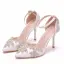 Schöne Weiß Strass Brautschuhe 2026 Knöchelriemen 9 cm Stilettos Spitzschuh Hochzeit Hochhackige