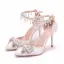 Sexy Weiß Strass Schleife Knöchelriemen Brautschuhe 2025 9 cm Stilettos Spitzschuh Hochzeit Hochhackige