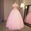 Charmant Perle Rose Robe De Bal 2017 Robe Boule De l'épaule Manches Courtes Appliques Fleur Perle Faux Diamant Longue Dos Nu Robe De Ceremonie