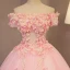 Charmant Perle Rose Robe De Bal 2017 Robe Boule De l'épaule Manches Courtes Appliques Fleur Perle Faux Diamant Longue Dos Nu Robe De Ceremonie