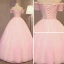 Charmant Perle Rose Robe De Bal 2017 Robe Boule De l'épaule Manches Courtes Appliques Fleur Perle Faux Diamant Longue Dos Nu Robe De Ceremonie