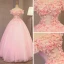 Charmant Perle Rose Robe De Bal 2017 Robe Boule De l'épaule Manches Courtes Appliques Fleur Perle Faux Diamant Longue Dos Nu Robe De Ceremonie