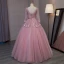 Vintage Blushing Pink Prom Dresses 2017 Ball Gown V-Neck Long Sleeve Appliques Lace Floor-Length / Long Ruffle Backless Formal Dresses