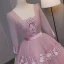 Vintage Blushing Pink Prom Dresses 2017 Ball Gown V-Neck Long Sleeve Appliques Lace Floor-Length / Long Ruffle Backless Formal Dresses