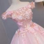 Lovely Blushing Pink Prom Dresses 2017 Ball Gown Off-The-Shoulder Short Sleeve Lace Appliques Flower Pearl Floor-Length / Long Ruffle Backless Formal Dresses