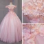 Lovely Blushing Pink Prom Dresses 2017 Ball Gown Off-The-Shoulder Short Sleeve Lace Appliques Flower Pearl Floor-Length / Long Ruffle Backless Formal Dresses