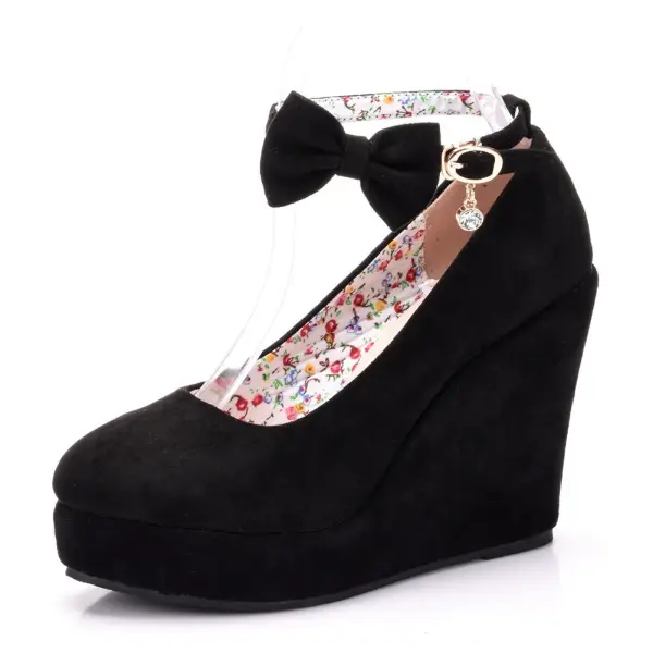 Exaggerated Red Bow Wedges Prom Womens Shoes 2025 10 cm Waterproof Round Toe Womens Shoes