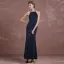 Schlicht Marineblau Abendkleider 2018 Mermaid Stehkragen Bandeau Ärmellos Pailletten Perlenstickerei Perle Knöchellänge Festliche Kleider