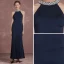 Schlicht Marineblau Abendkleider 2018 Mermaid Stehkragen Bandeau Ärmellos Pailletten Perlenstickerei Perle Knöchellänge Festliche Kleider