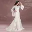 Elegant Champagne Pierced Wedding Dresses 2018 Trumpet / Mermaid Square Neckline Long Sleeve Backless Appliques Lace Sweep Train