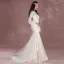 Elegant Champagne Pierced Wedding Dresses 2018 Trumpet / Mermaid Square Neckline Long Sleeve Backless Appliques Lace Sweep Train