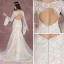 Elegant Champagne Pierced Wedding Dresses 2018 Trumpet / Mermaid Square Neckline Long Sleeve Backless Appliques Lace Sweep Train