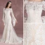 Elegant Champagne Pierced Wedding Dresses 2018 Trumpet / Mermaid Square Neckline Long Sleeve Backless Appliques Lace Sweep Train
