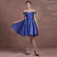 Modest / Simple Royal Blue Bridesmaid Dresses 2018 A-Line / Princess Off-The-Shoulder Short Sleeve Backless Bow Sash Short Ruffle Wedding Party Dresses