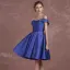 Modest / Simple Royal Blue Bridesmaid Dresses 2018 A-Line / Princess Off-The-Shoulder Short Sleeve Backless Bow Sash Short Ruffle Wedding Party Dresses