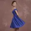 Modest / Simple Royal Blue Bridesmaid Dresses 2018 A-Line / Princess Off-The-Shoulder Short Sleeve Backless Bow Sash Short Ruffle Wedding Party Dresses