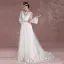 Chic / Belle Blanche Robe De Mariée 2018 Princesse Encolure Carrée Manches Longues Dos Nu Appliques En Dentelle Train De Balayage