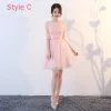 Affordable Pearl Pink Bridesmaid Dresses 2018 A-Line / Princess Bow Sash Short Ruffle Backless Wedding Party Dresses