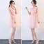 Affordable Pearl Pink Bridesmaid Dresses 2018 A-Line / Princess Bow Sash Short Ruffle Backless Wedding Party Dresses