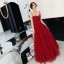 Luxury / Gorgeous Burgundy Prom Dresses 2019 A-Line / Princess Spaghetti Straps Sleeveless Beading Floor-Length / Long Ruffle Backless Formal Dresses