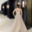 Bling Bling Champagne Prom Dresses 2019 A-Line / Princess Shoulders Sleeveless Glitter Tulle Floor-Length / Long Ruffle Backless Formal Dresses