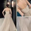 Bling Bling Champagne Prom Dresses 2019 A-Line / Princess Shoulders Sleeveless Glitter Tulle Floor-Length / Long Ruffle Backless Formal Dresses