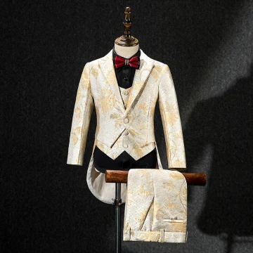 Champagne Doré Brodé Queue De Pie Manteau Bordeaux Cravate Costumes De Mariage Pour Garçons 2019