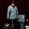 Amazing / Unique Jade Green Printing Flower Polyester Boys Wedding Suits 2019