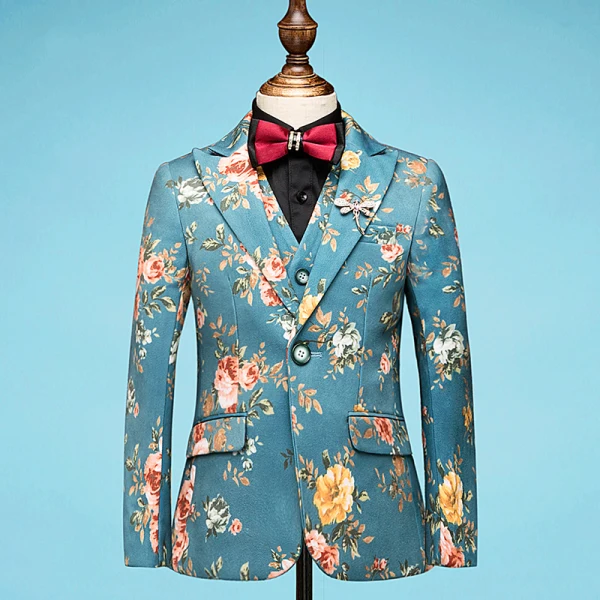 Amazing / Unique Jade Green Printing Flower Polyester Boys Wedding Suits 2019