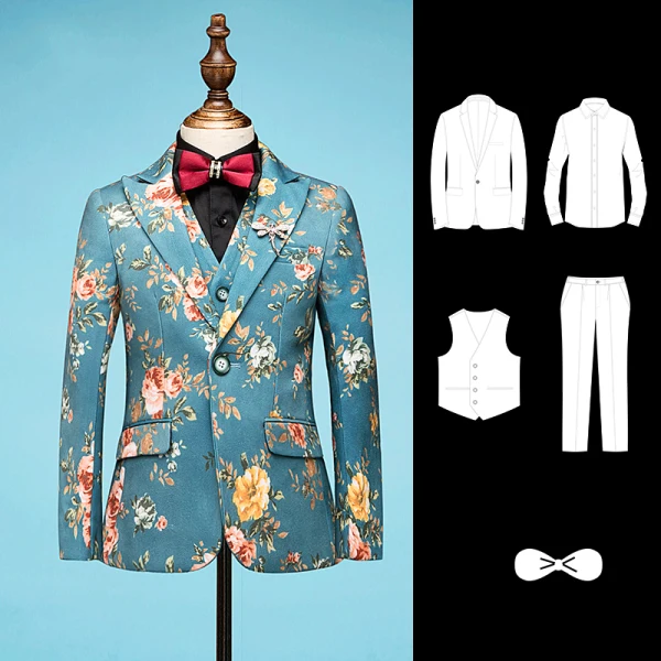 Amazing / Unique Jade Green Printing Flower Polyester Boys Wedding Suits 2019