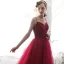 Modest / Simple Burgundy Homecoming Graduation Dresses 2019 A-Line / Princess Spaghetti Straps Sleeveless Beading Tea-length Ruffle Backless Formal Dresses