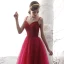 Modest / Simple Burgundy Homecoming Graduation Dresses 2019 A-Line / Princess Spaghetti Straps Sleeveless Beading Tea-length Ruffle Backless Formal Dresses