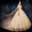 Bling Bling Champagne Wedding Dresses 2019 Ball Gown Off-The-Shoulder Short Sleeve Backless Beading Appliques Lace Glitter Tulle Royal Train Ruffle