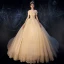 Bling Bling Champagne Wedding Dresses 2019 Ball Gown Off-The-Shoulder Short Sleeve Backless Beading Appliques Lace Glitter Tulle Royal Train Ruffle