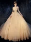 Bling Bling Champagne Wedding Dresses 2019 Ball Gown Off-The-Shoulder Short Sleeve Backless Beading Appliques Lace Glitter Tulle Royal Train Ruffle