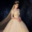 Bling Bling Champagne Wedding Dresses 2019 Ball Gown Off-The-Shoulder Short Sleeve Backless Beading Appliques Lace Glitter Tulle Royal Train Ruffle