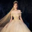 Bling Bling Champagne Wedding Dresses 2019 Ball Gown Off-The-Shoulder Short Sleeve Backless Beading Appliques Lace Glitter Tulle Royal Train Ruffle
